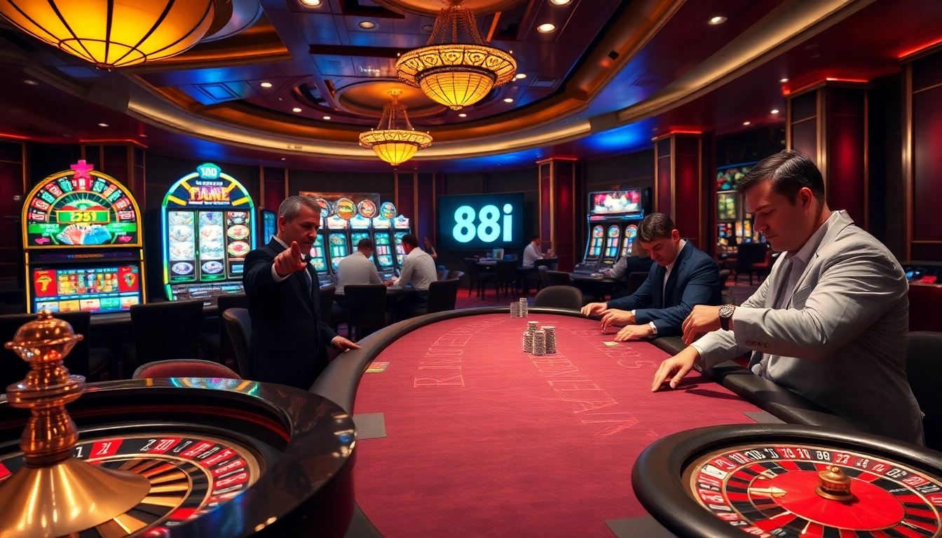 Professional players at a high-stakes poker table experiencing excitement and strategy at 88i casino.