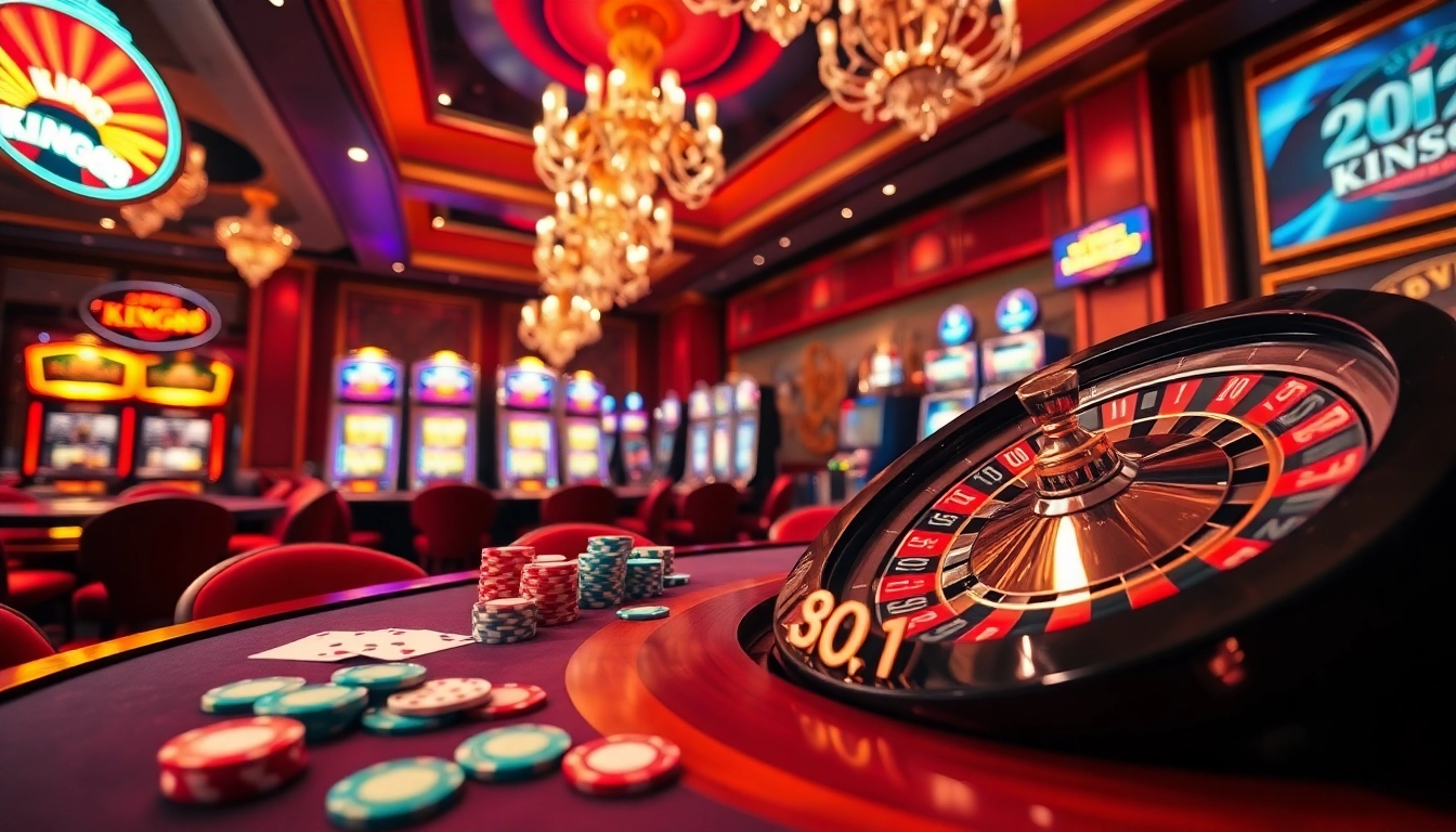 Experience king88's exhilarating casino atmosphere with vibrant poker chips and spinning roulette wheel.