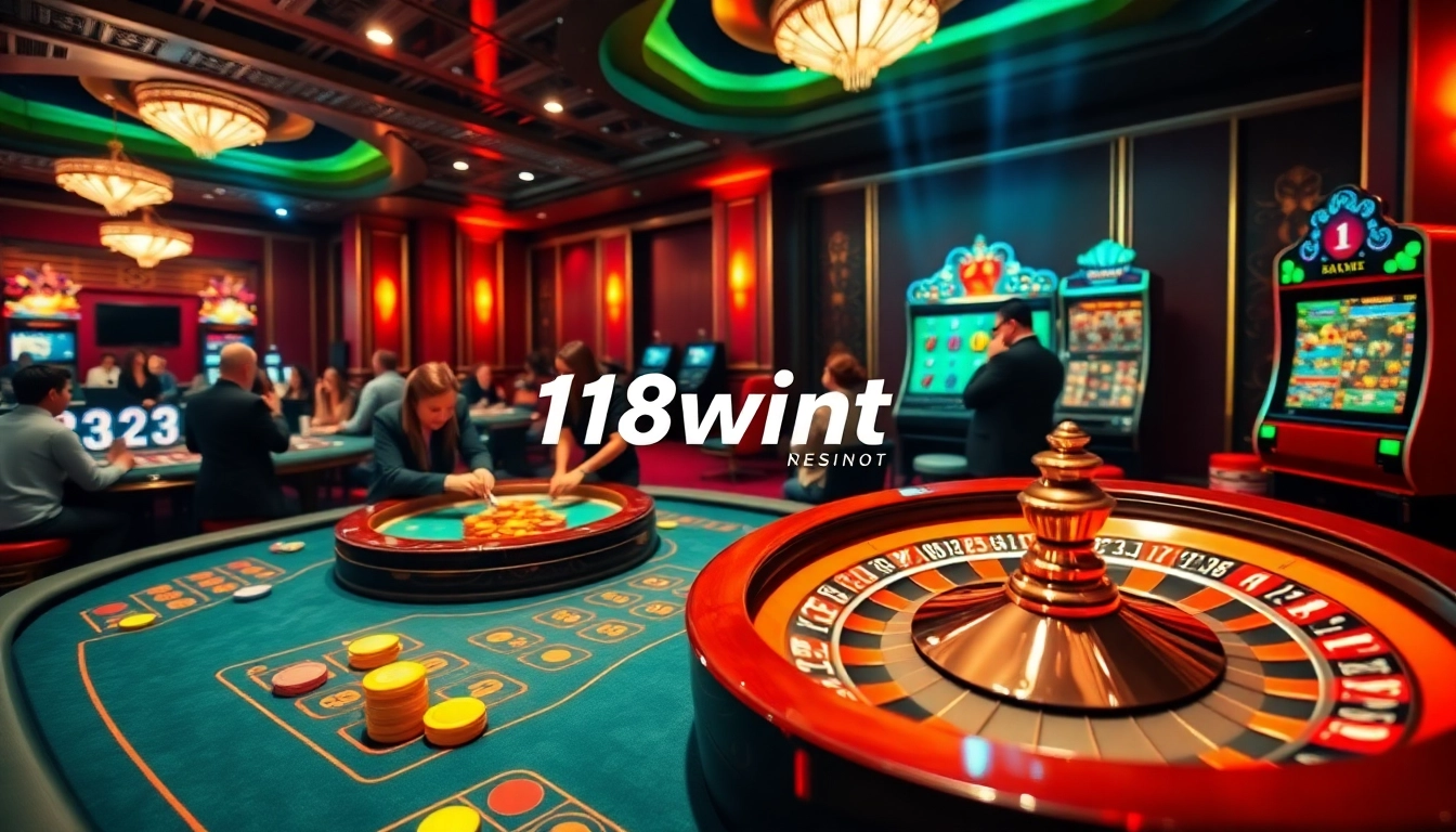 Players enjoying the thrill of casino games at 18win net with colorful chips and engaging tables.