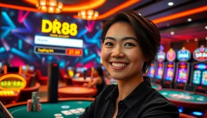 Register for DR88 and experience the thrill of online gambling with vibrant casino visuals.