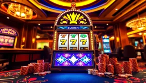 Exciting gaming experience at slots777 featuring vibrant slot machines and casino elements.