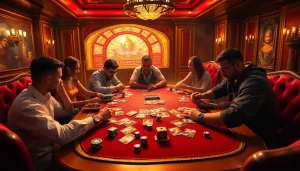 Enjoy thrilling moments while playing Hearthstone at an upscale casino setting with cards and chips.