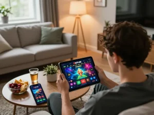 Engaging gameplay on the OKFUN app while relaxing at home