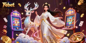 Play exciting slot games with Febet's vibrant, engaging 3D casino scene featuring stunning visuals.