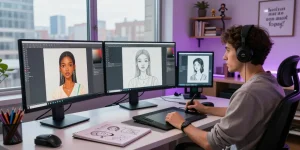 Exploring nsfw ai creativity in a modern digital artist workspace.