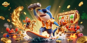 Experience the thrill of selat4d as the shark entertains amidst a vibrant casino celebration.