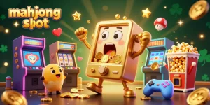 Experience fun and excitement with mahjong slot characters celebrating a jackpot in this vibrant casino illustration.